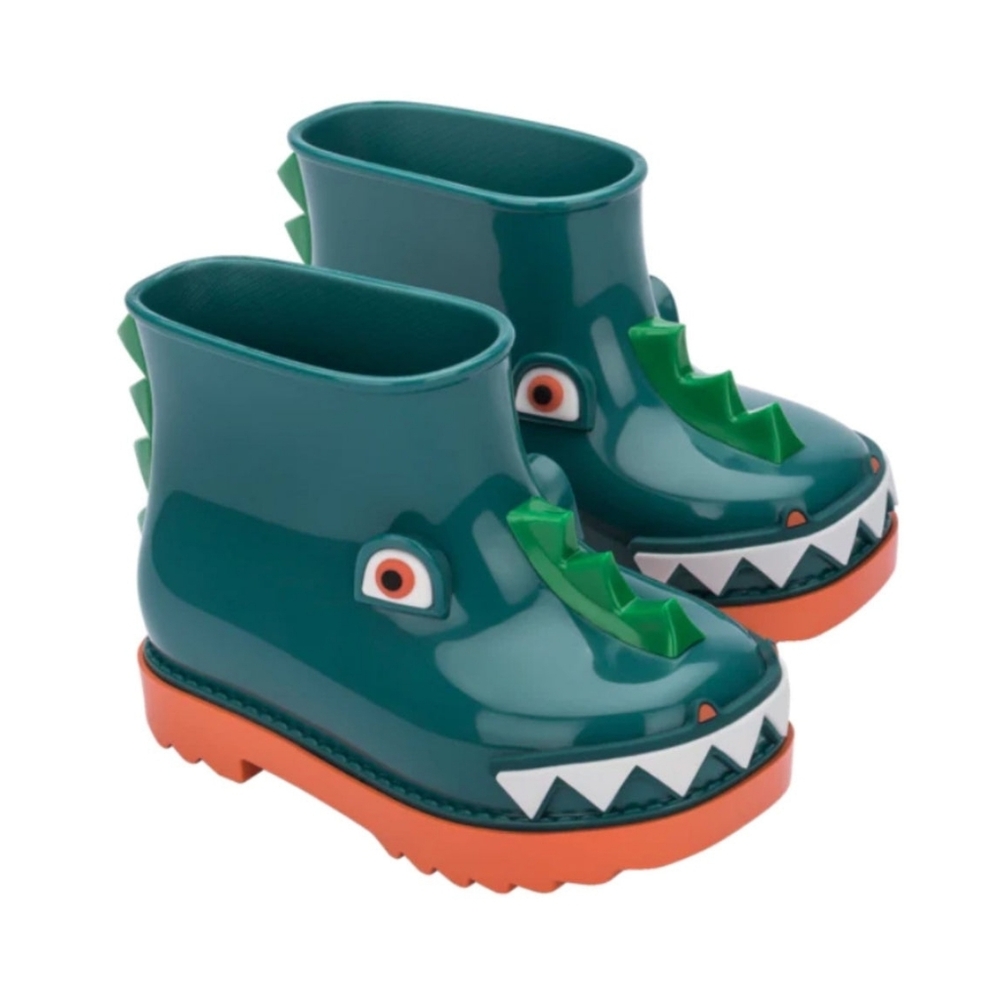 Mini Melissa Green & Orange Crocodile Rain Boots for Kids